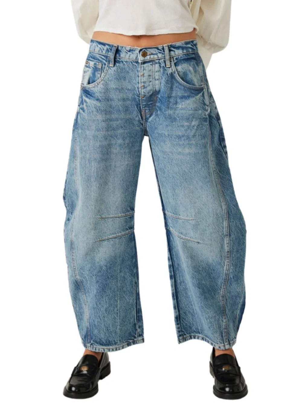 Free People Light Blue High-Rise Wide Leg Jeans - Picture 1 of 16